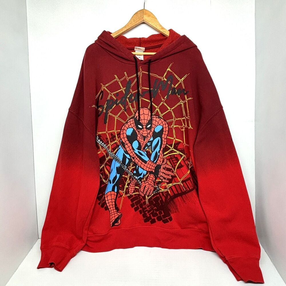 Marvel Spider-Man Hoodie Graphic Sweatshirt Red With Pockets Men's 2XL